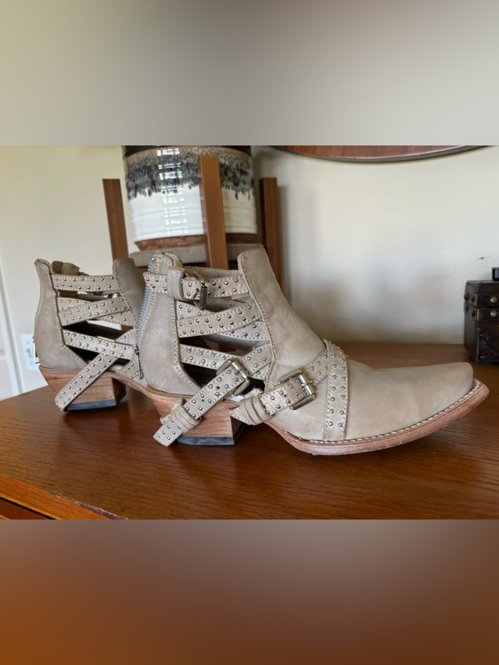 Retired NWOT Freebird WASP by Steven Studded Cutout Ankle Boots in Taupe